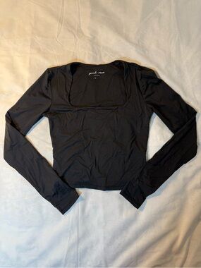 Pink Rose Black Long-Sleeve Square Neck Knit Top Small